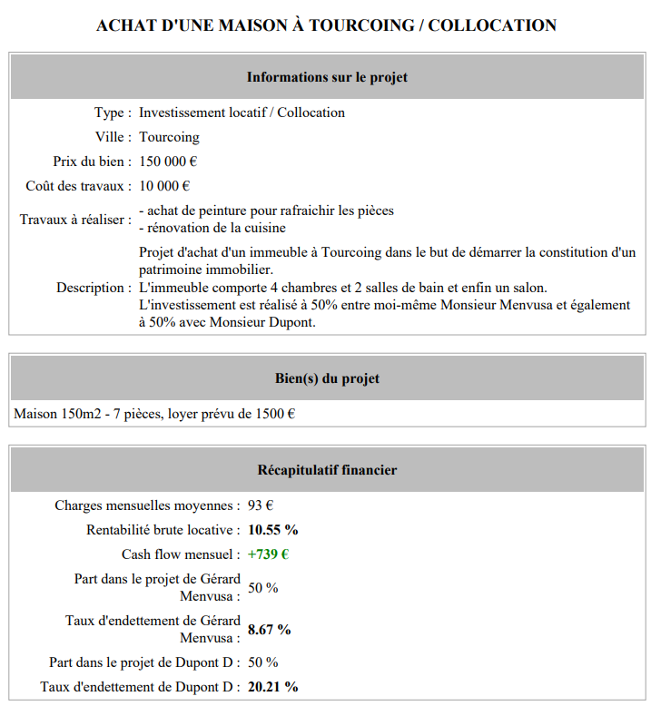 Exemple PDF dossier bancaire investissement locatif